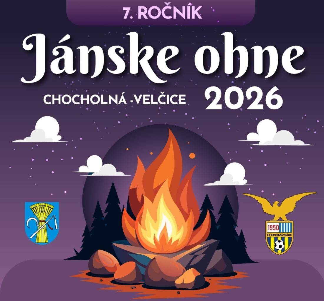 Futbalový klub Sokol FC Chocholná-Velčice v spolupráci s obcou Chocholná-Velčice srdečne pozýva všetkých obyvateľov aj návštevníkov na 7. ročník obľúbeného podujatia JÁNSKE OHNE, ktoré sa uskutoční túto sobotu 27. júna 2026 v Parku Slobody.
