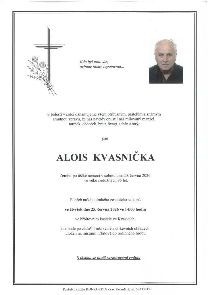 Smuteční oznámení - Alois Kvasnička