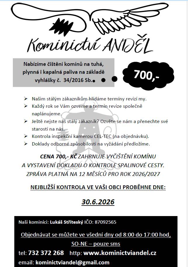 Roční revize komínů 30.6.