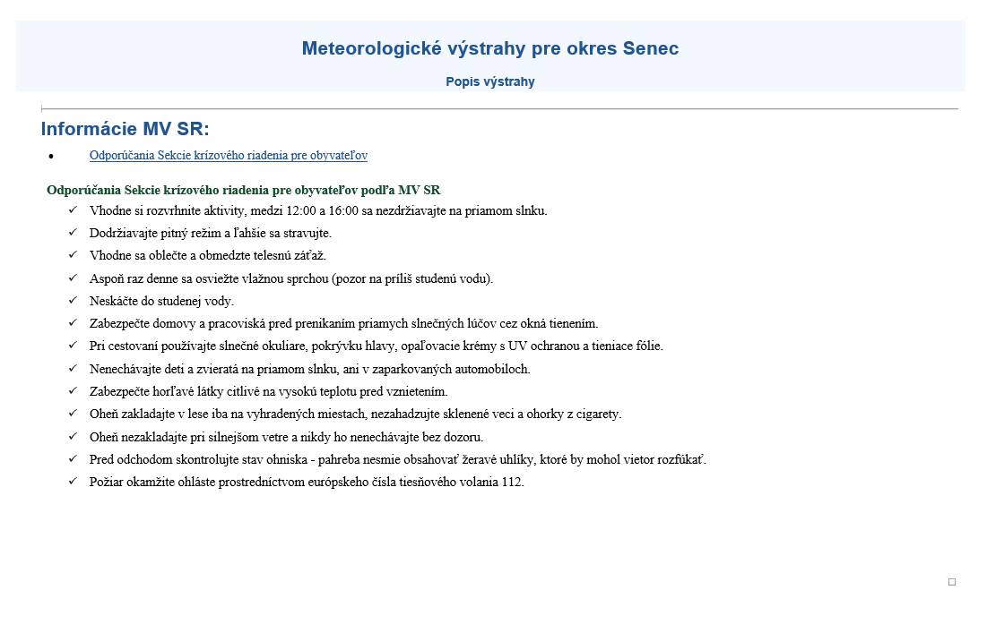 Výstrahy SHMU - vysoké teploty - Senec - od 22.6.2026 do 24.6.2026