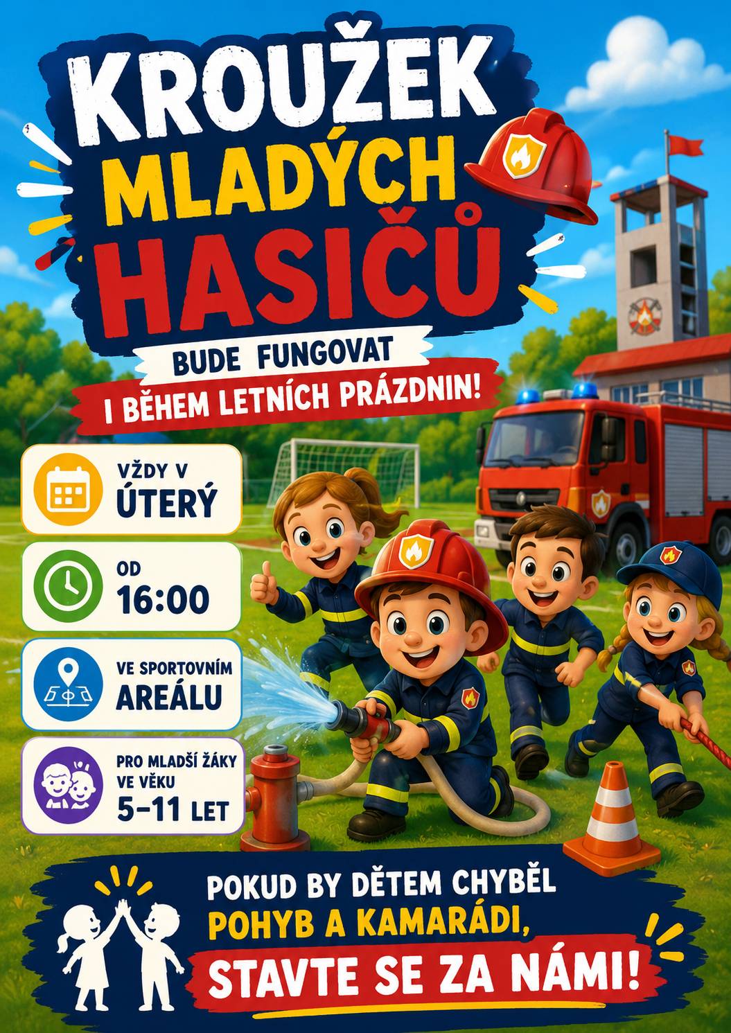 Kroužek mladých hasičů oznamuje, že ani během léta nenechá děti zahálet. I v průběhu letních prázdnin budou pokračovat pravidelná setkání mladých hasičů. Ti, kteří si kroužek dosud nestihli vyzkoušet, se mohou během prázdnin přijít podívat a zjistit, co vše mladí hasiči dělají. Noví zájemci jsou vítáni. 🚒🔥