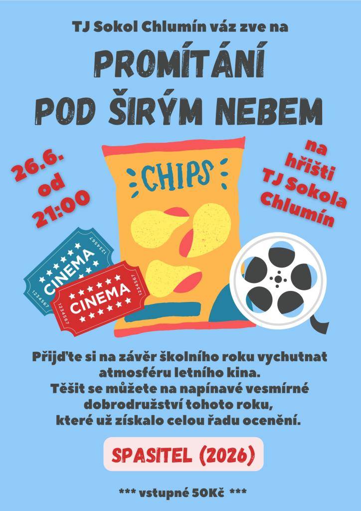 LETNÍ KINO V PÁTEK 26.06.2026 OD 21:00 HOD. NA HŘIŠTI    BRIGÁDA NA HŘIŠTI 27.06.-28.06.2026 OD 09:00 HOD.    V PONDĚLÍ 29.06.2026 ZASEDÁNÍ ZASTUPITELSTVA OD 17:30 HOD.    VE STŘEDU 01.07.2026 ODSTÁVKA ELEKTRICKÉ ENERGIE V ČÁSTI OBCE CHLUMÍN