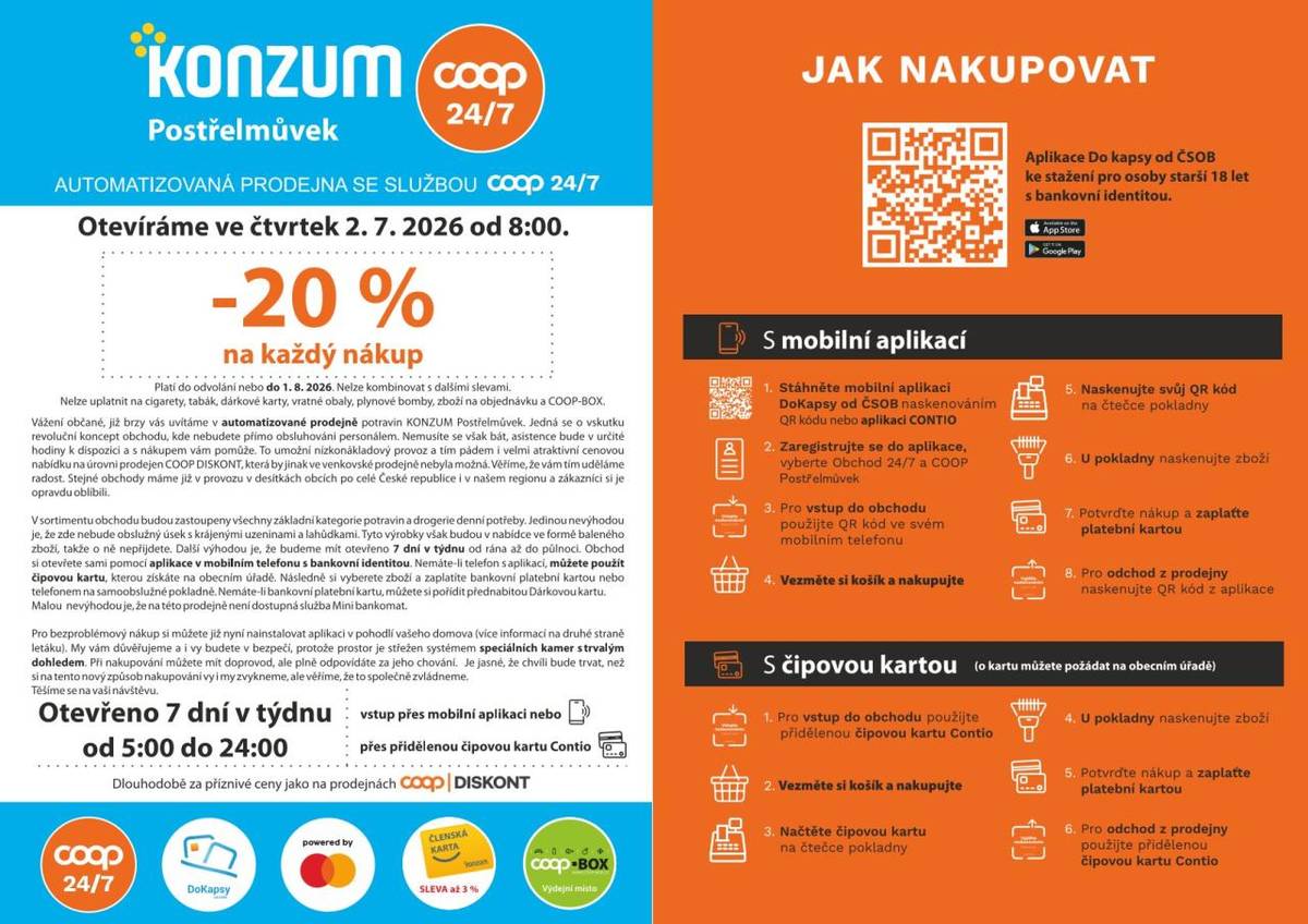 Dne 1. 7. 2026 od 17:00 hod. se v zasedací místnosti zdejšího obecního úřadu uskuteční setkání se zájemci z řad občanů o informace od Ing. Miloslava Hlavsy, ředitele COOP KONZUM, družstva. Dozvíme se základní informace o změnách a jaké jsou možnosti nákupu ve zrekonstruované prodejně COOP 24/7.