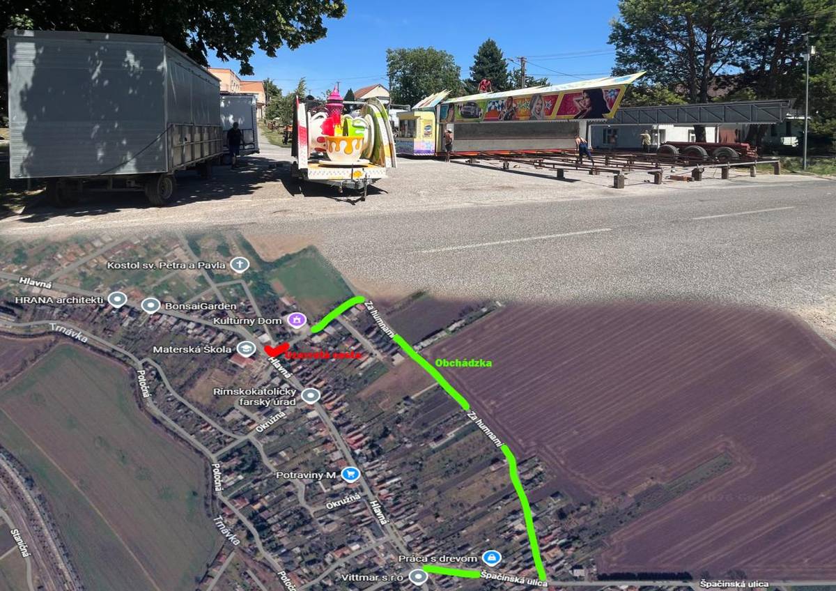 Uzatvorenie prejazdu pre motorové vozidlá z Hlavnej ulice na Trhovú v smere ku športovému areálu.