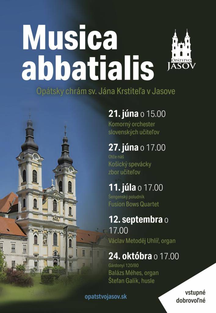 Srdečne vás pozývame na koncert z cyklu Musica abbatialis, ktorý sa uskutoční zajtra o 17.00 hod. v Opátskom chráme sv. Jána Krstiteľa v Jasove. Vystúpi Košický spevácky zbor učiteľov s výnimočným dielom Otče náš od Leoša Janáčka. Všetci ste srdečne vítaní.
