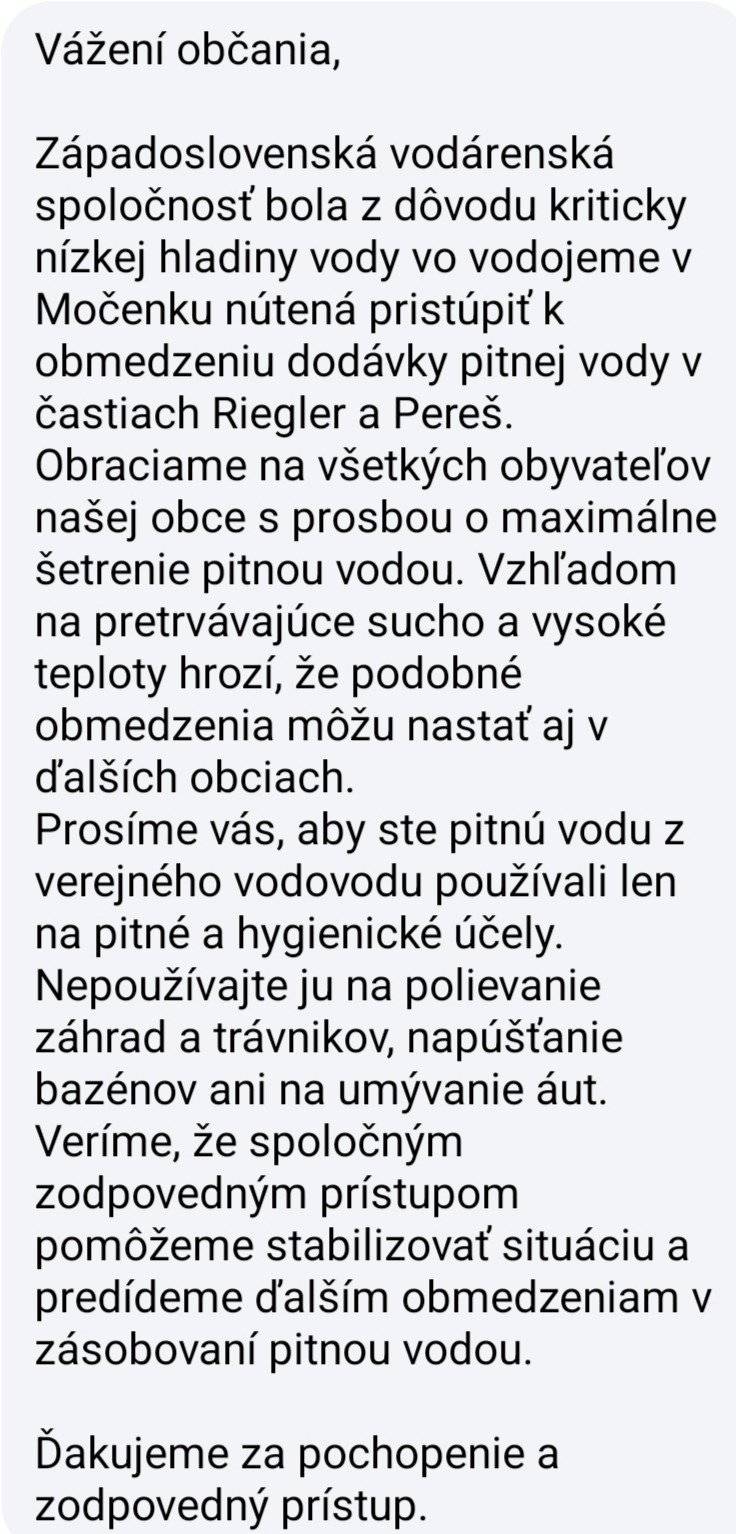 ZsVS a.s. Nitra upozorňuje občanov