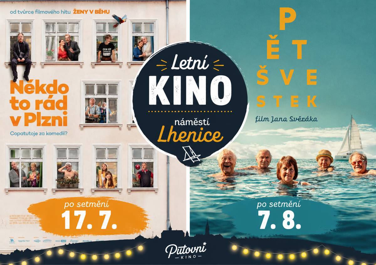 📽 Srdečně zveme na letní promítání Putovního kina na lhenickém náměstí.  17.7. "Někdo to rád v Plzni" - hvězdně obsazená česká komedie   7.8. "Pět švestek" - novinka Jana Svěráka  Začátek promítání po setmění. Vstupné: 100,- Kč