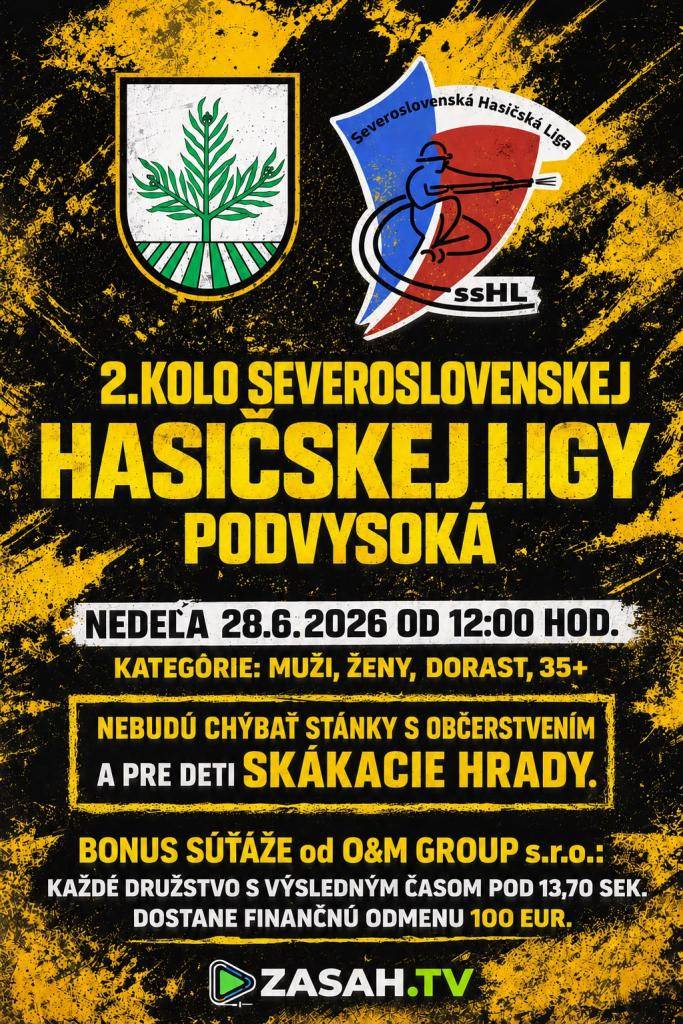Srdečne Vás pozývame na 2. kolo Severoslovenskej Hasičskej Ligy, ktoré sa uskutoční dňa 28.06.2026 od 12:00 hod. v areáli futbalového ihriska v Podvysokej. Viac informácií nájdete kliknutím na túto správu.