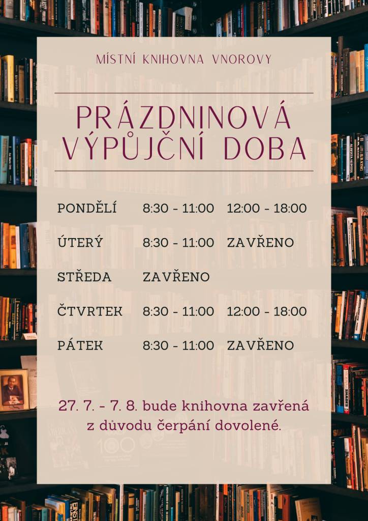 Prázdninová provozní doba v knihovně