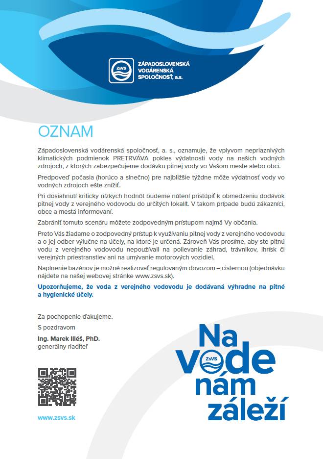 Oznam zo ZsVs, a.s.