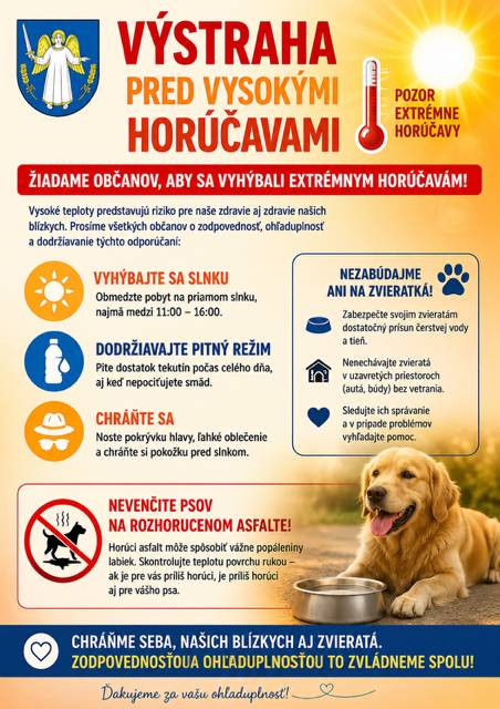 Upozorňujeme občanov, aby sa vyhýbali extrémnym horúčavám!