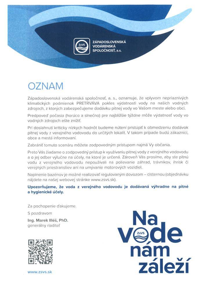 Oznam o spôsobe  používania vody.