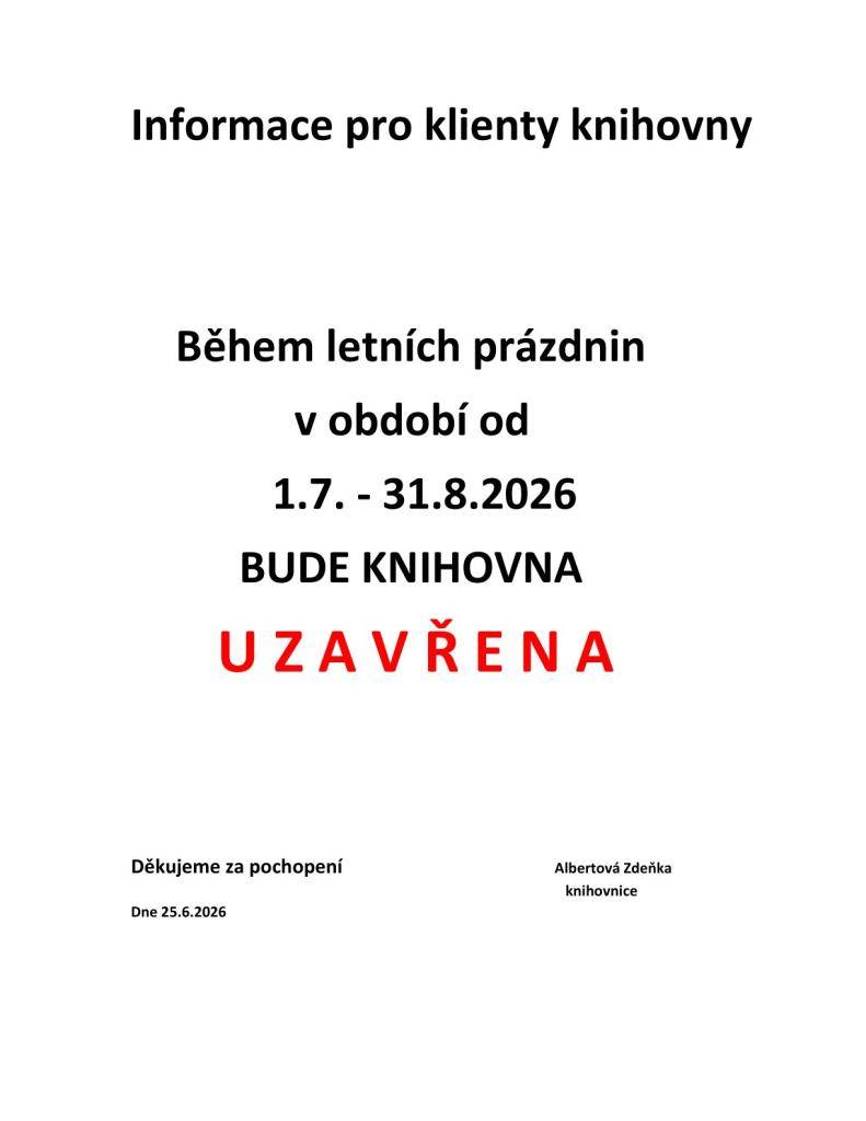 Uzavření knihovny během letních prázdni