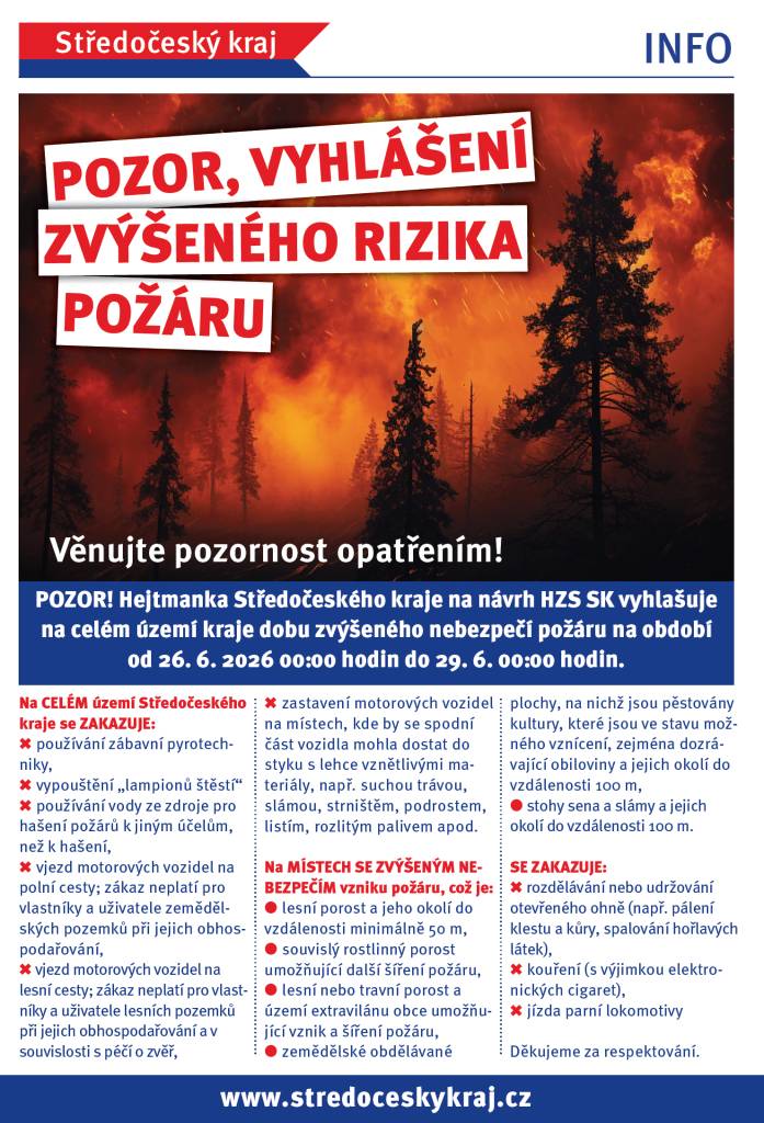 Věnujte prosím pozornost opatřením vzniku požáru, starosta.