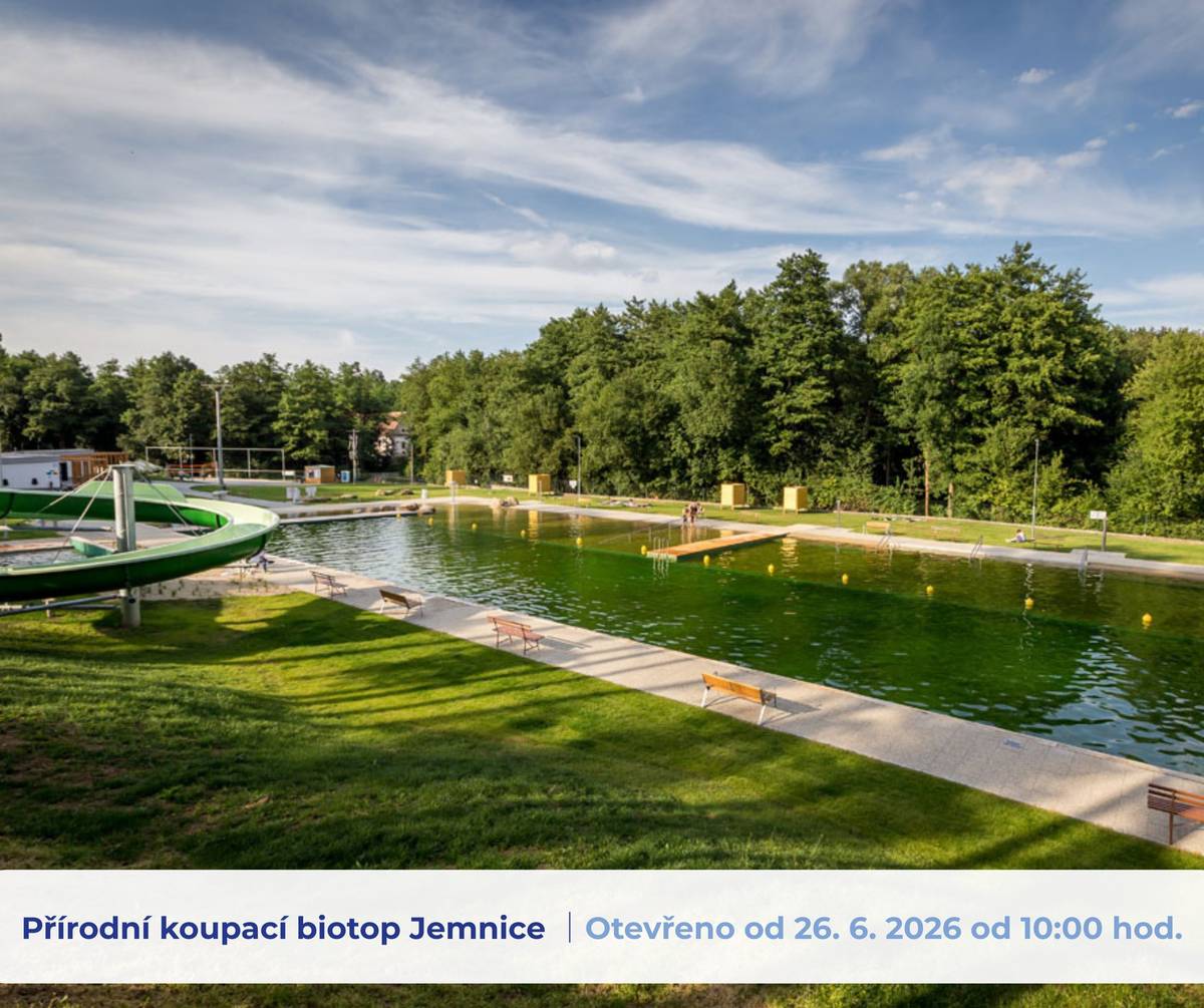 Přírodní koupací biotop Jemnice vstupuje už zítra do své další sezóny! Navíc, v pátek se zde odpoledne uskuteční Zábavné odpoledne pro děti – vyzkoušet si mohou aquazorbing, zúčastnit se vodní bitvy nebo se vyřádit na skákacím hradu. Vstup pro děti i dospělé bude na akci zdarma.       Otevírací doba biotopu během léta, pokud to počasí dovolí, bude následující: PO 13:00 - 20:00 a ÚT-NE 10:00 - 20:00.     Aktuální ceník naleznete na webových stránkách biotopu: https://biotop.jemnice.cz/        Krásné a pohodové léto, například u nás na jemnickém biotopu – na jednom z nejlepších přírodních koupacích biotopů v České republice!