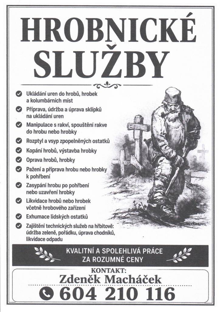 Nabídka hrobnických služeb, více na letáku.