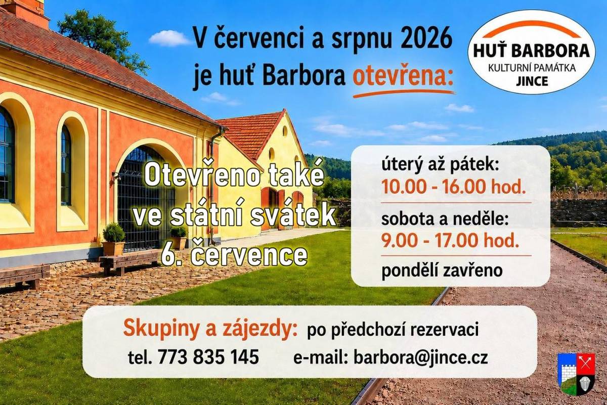 Otevřeno denně kromě pondělí.   Ve státní svátek 6. července otevřeno.