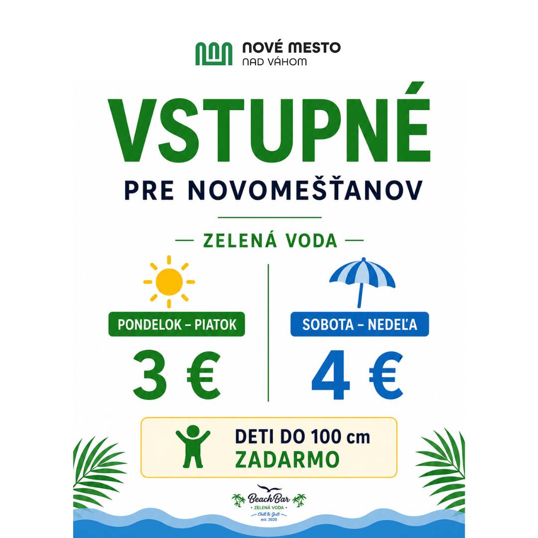 Mesto Nové Mesto nad Váhom pokračuje v aktivitách, ktoré majú spríjemniť letnú sezónu na Zelenej vode. Pribudnú dve novinky, ktoré ocenia domáci obyvatelia aj návštevníci. Od júla 2026 bude opäť premávať kyvadlová doprava na Zelenú vodu, ktorá počas víkendov zabezpečí pohodlné spojenie zo všetkých častí mesta na obe pláže. Trasa povedie z Hájoviek cez SNP, Klčové, autobusovú stanicu a Odborársku až na Zelenú vodu. Premávka bude zabezpečená podľa cestovného poriadku. Kompletná trasa, zastávky aj harmonogram spojov budú zverejnené v pondelok prostredníctvom webovej stránky mesta, sociálnych sietí a aplikácie Munipolis. Ďalšou novinkou je zvýhodnené vstupné pre obyvateľov Nového Mesta nad Váhom, ktoré je výsledkom dohody mesta s prevádzkovateľom pláže. Po spoločnom rokovaní počas uplynulého víkendu sa podarilo dohodu veľmi rýchlo pretaviť do praxe a od dnešného dňa môžu Novomešťania využívať výhodnejšie ceny vstupného. Cieľom tohto riešenia je získať presnejšie štatistické údaje o návštevnosti Zelenej vody a jej využívaní. Tieto informácie budú dôležitým podkladom pre pripravovanú štúdiu ďalšieho rozvoja tejto rekreačnej lokality. Zároveň mesto reaguje na dlhodobé podnety obyvateľov aj poslancov mestského zastupiteľstva, ktorí poukazovali na potrebu zvýhodnenia domácich obyvateľov pri návšteve Zelenej vody. Obe novinky sú súčasťou snahy mesta o ďalšie zvyšovanie komfortu návštevníkov, podporu rekreácie a rozvoj Zelenej vody ako jednej z najvýznamnejších oddychových lokalít regiónu. Veríme, že nové opatrenia prispejú k ešte príjemnejšiemu, bezpečnejšiemu a dostupnejšiemu letu pre všetkých návštevníkov.