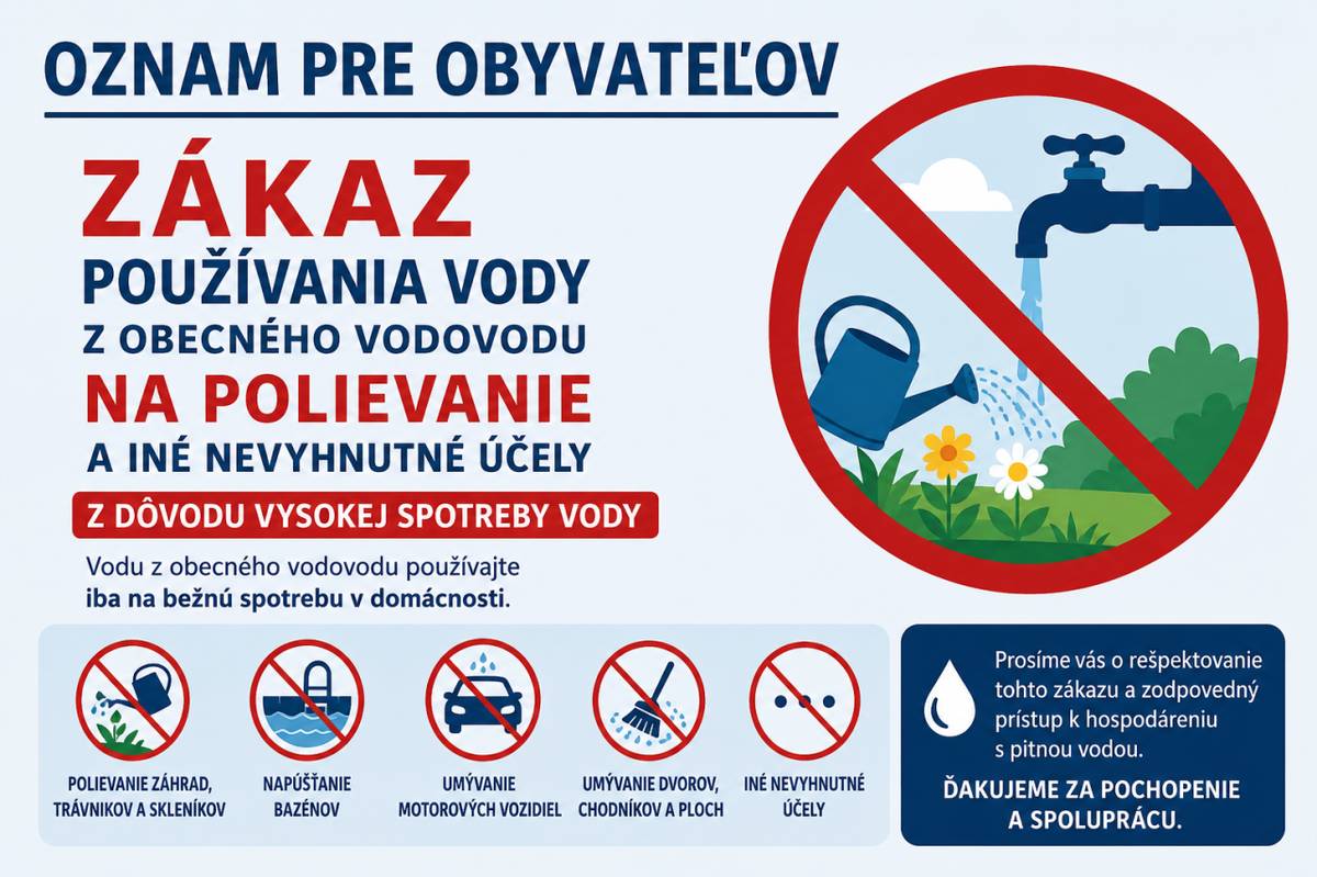 Zákaz používania vody na polievanie, napúšťanie bazénov, umývanie áut …
