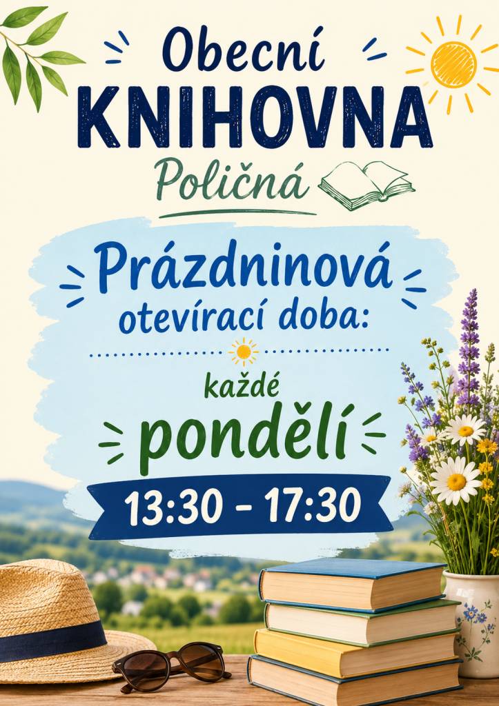 Knihovna je pro vás o prázdninách otevřena každé pondělí od 13.30 - 17.30.