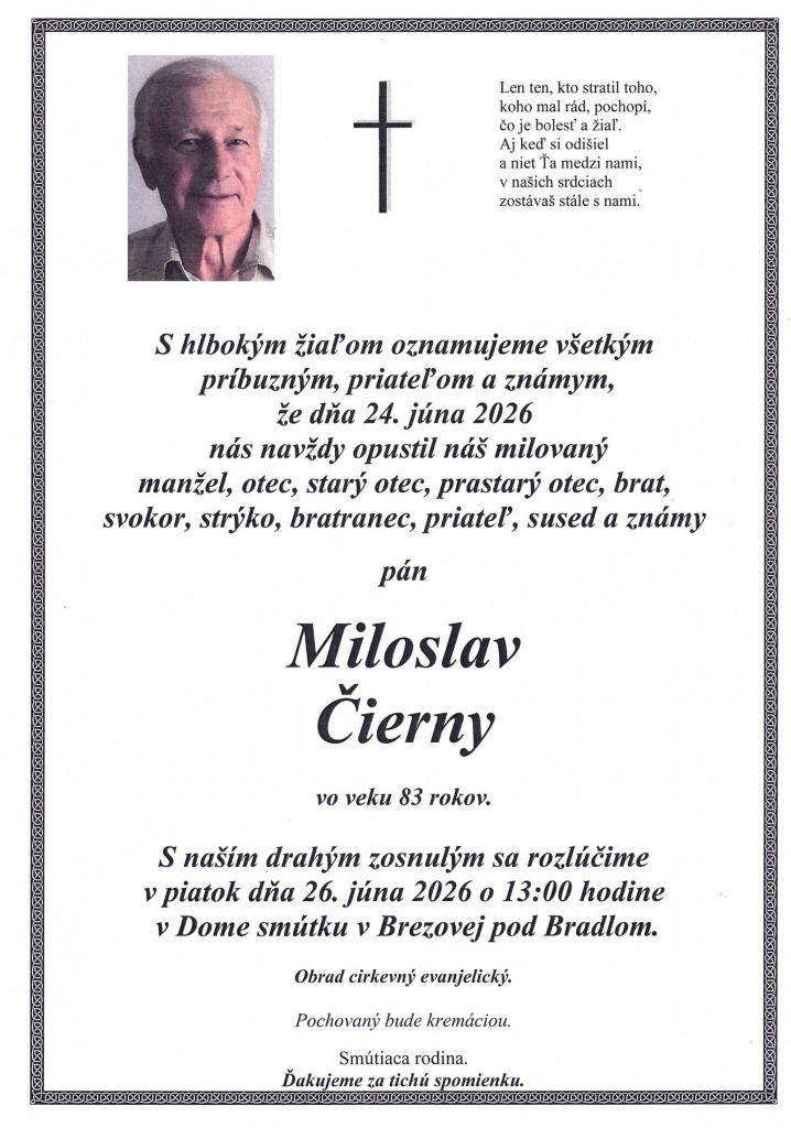 Smútočné oznámenie - Miloslav Čierny