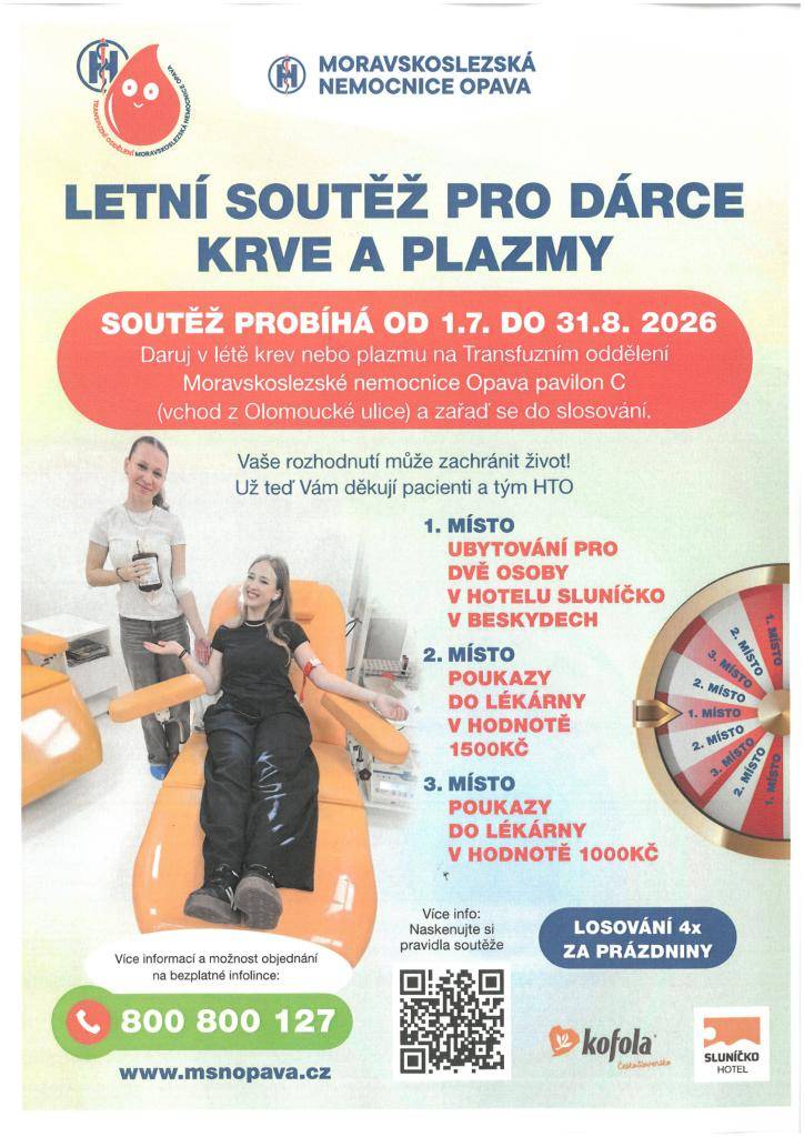 pořádá letní soutěž pro dárce krve a plazmy.