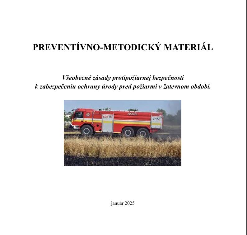 Prezídium HaZZ vydáva tento preventívno-metodický materiál, ktorého úlohou a cieľom je zabezpečenie jednotného postupu pri realizácii úloh   súvisiacich s ochranou úrody pred požiarmi v žatevnom období v súlade s § 17 ods. 1 písm. a) zákona č. 314/2001 Z. z. o ochrane pred požiarmi.