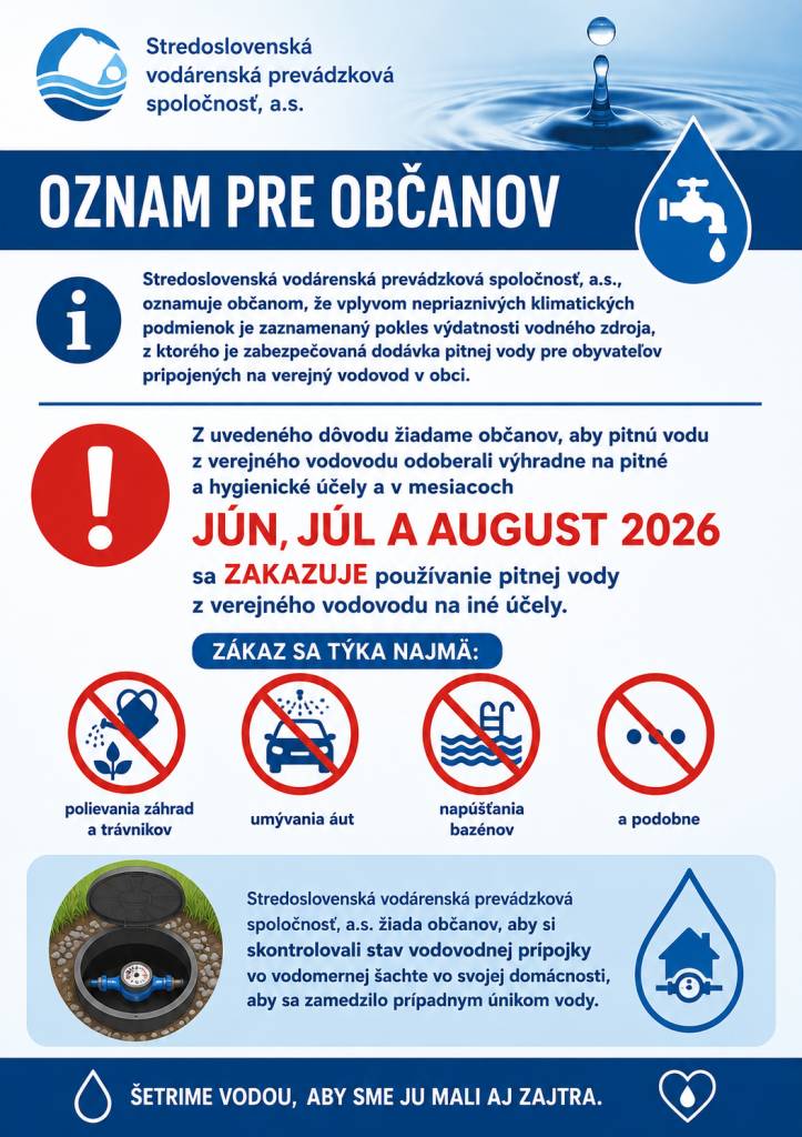 Obmedzenie užívania pitnej vody na iné účely