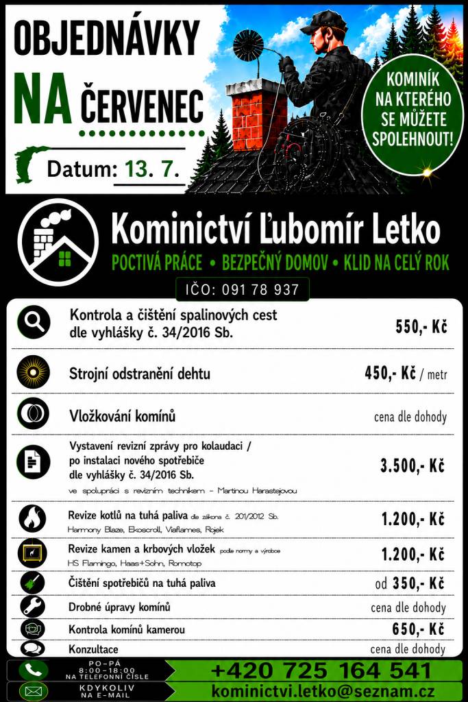 Kominictví Ľubomír Letko - 13.07.2026
