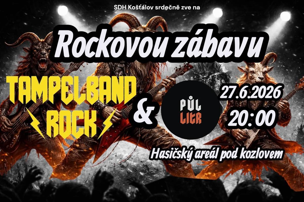 -  SDH Košťálov vás zve na taneční zábavu se skupinami Tampelband a Půllitr, která se uskuteční tuto sobotu 27. 6. od 20 hodin na areálu Pod Kozlovem.