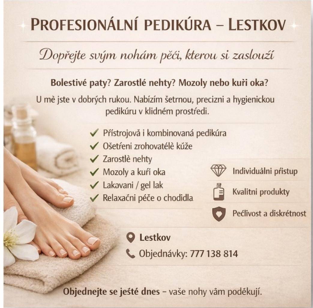 Dopřejte svým nohám péči, kterou si zaslouží. v klidném prostředí. TF 777 138 814