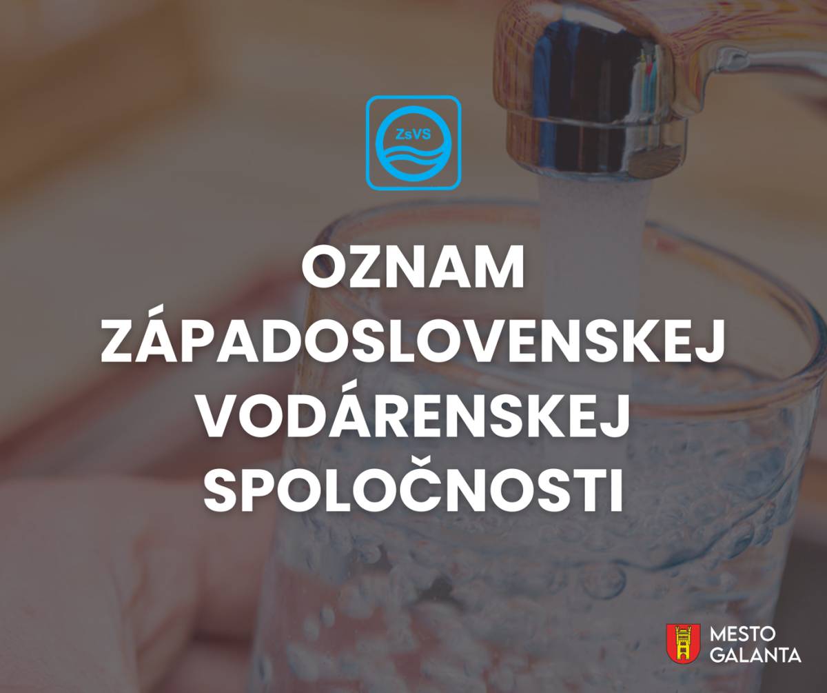 Západoslovenská vodárenská spoločnosť, a. s., oznamuje, že vplyvom nepriaznivých klimatických podmienok PRETRVÁVA pokles výdatnosti vody na našich vodných zdrojoch, z ktorých zabezpečujeme dodávku pitnej vody vo Vašom meste alebo obci.