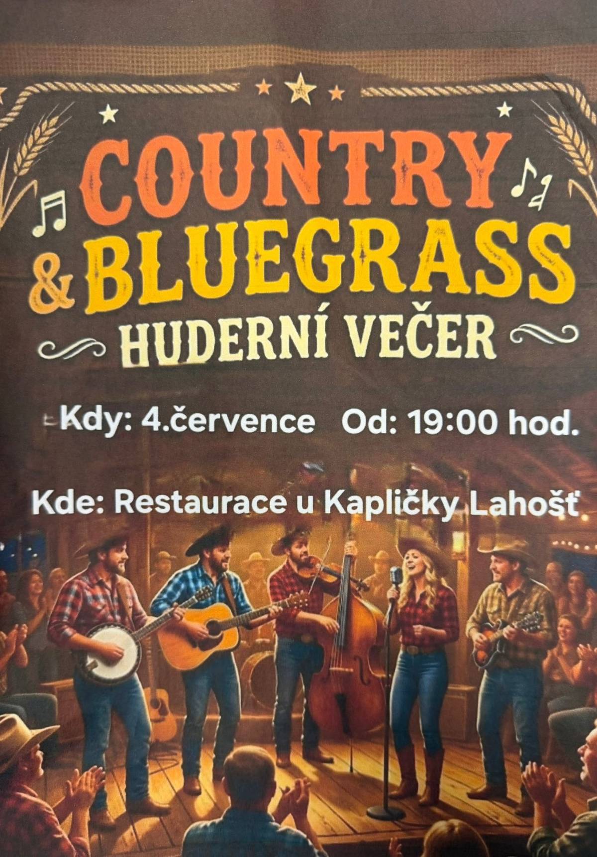 Restaurace U Kapličky všechny zve na hudební večer.  Kdy: 4. července 2026 od 19.00 hodi