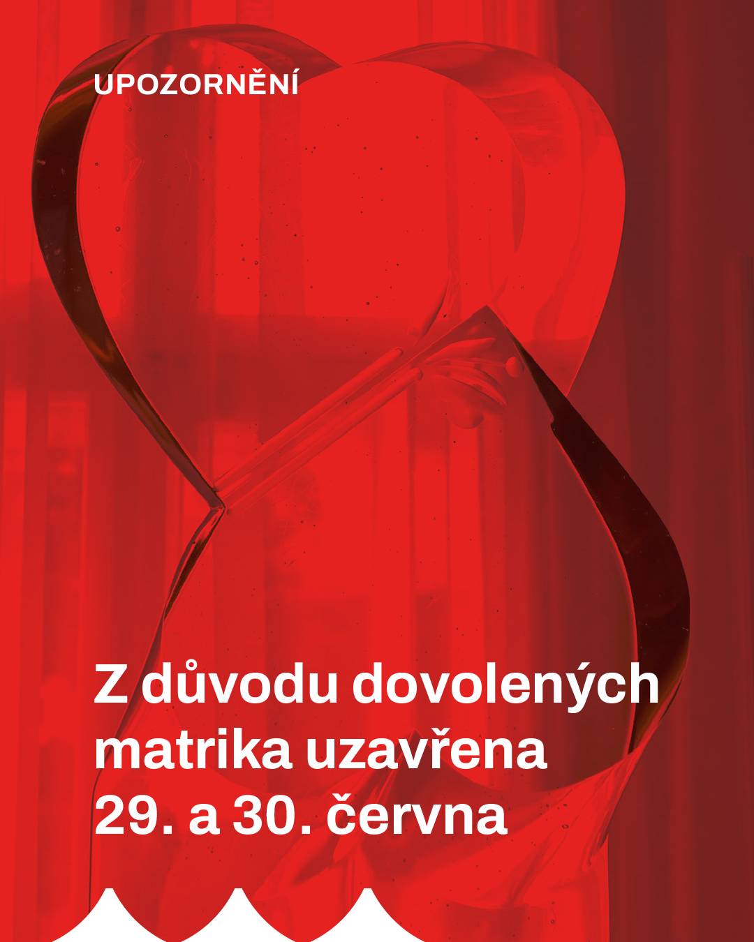 Z důvodu dovolených je uzavřena matrika v termínu 29. a 30. června. Děkujeme za pochopení.