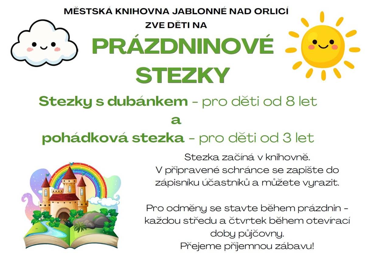 Řešíte letní program pro děti? Vyrazte na prázdninové stezky připravené městskou knihovnou! Jsou koncipované pro malé a větší děti a přinesou spoustu zábavy!