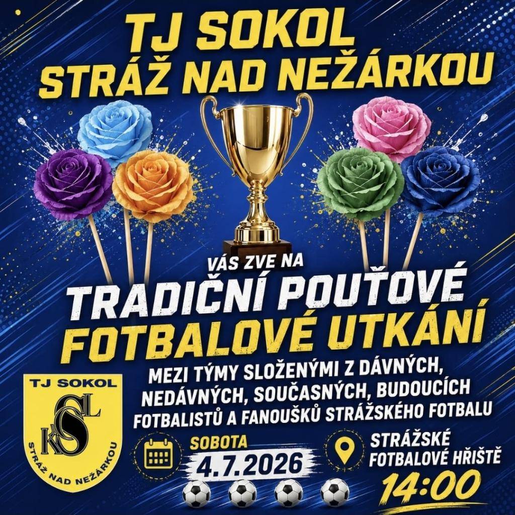 V sobotu 04.07.2026 od 14:00 hodin proběhne tradiční pouťové fotbalové utkání. Všichni jste srdečně zváni.