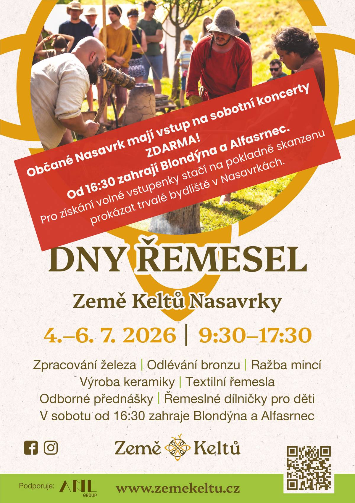 Země Keltů zve od soboty 4.7. do pondělí 6.7. na Dny řemesel. Nasavrčtí občané mají navíc slevu 50 % ze vstupného a na sobotní odpolední koncerty vstup zdarma.