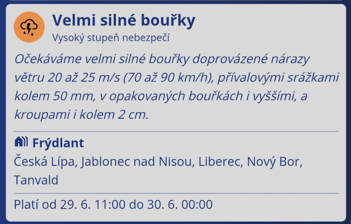 Pozor na možné silné bouřky.