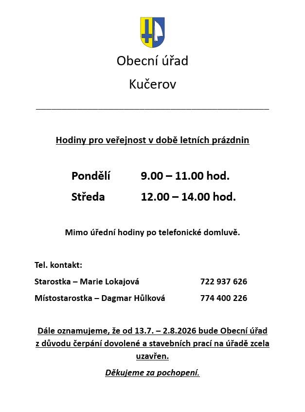 Úřední hodiny v době letních prázdni