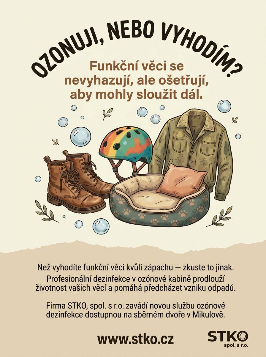 STKO, spol. s r.o. Mikulov zavádí novou službu ozónové dezinfekce dostupnou na sběrném dvoře v Mikulově.