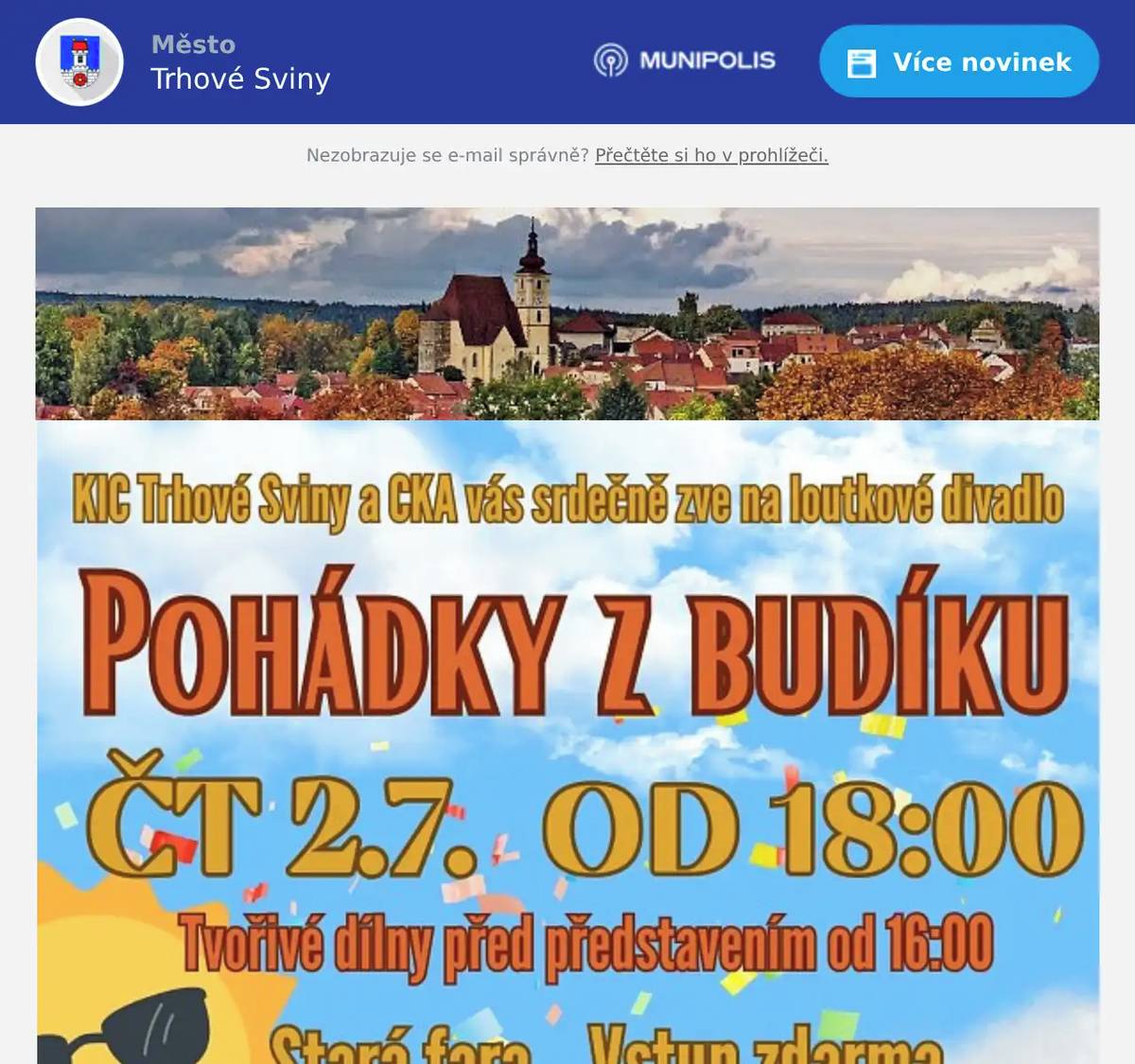 Už tento čtvrtek zahajujeme léto na staré faře! 2.7. od 18:00 - Pohádky z budíku. Před představením tvořivá dílna od 16:00!