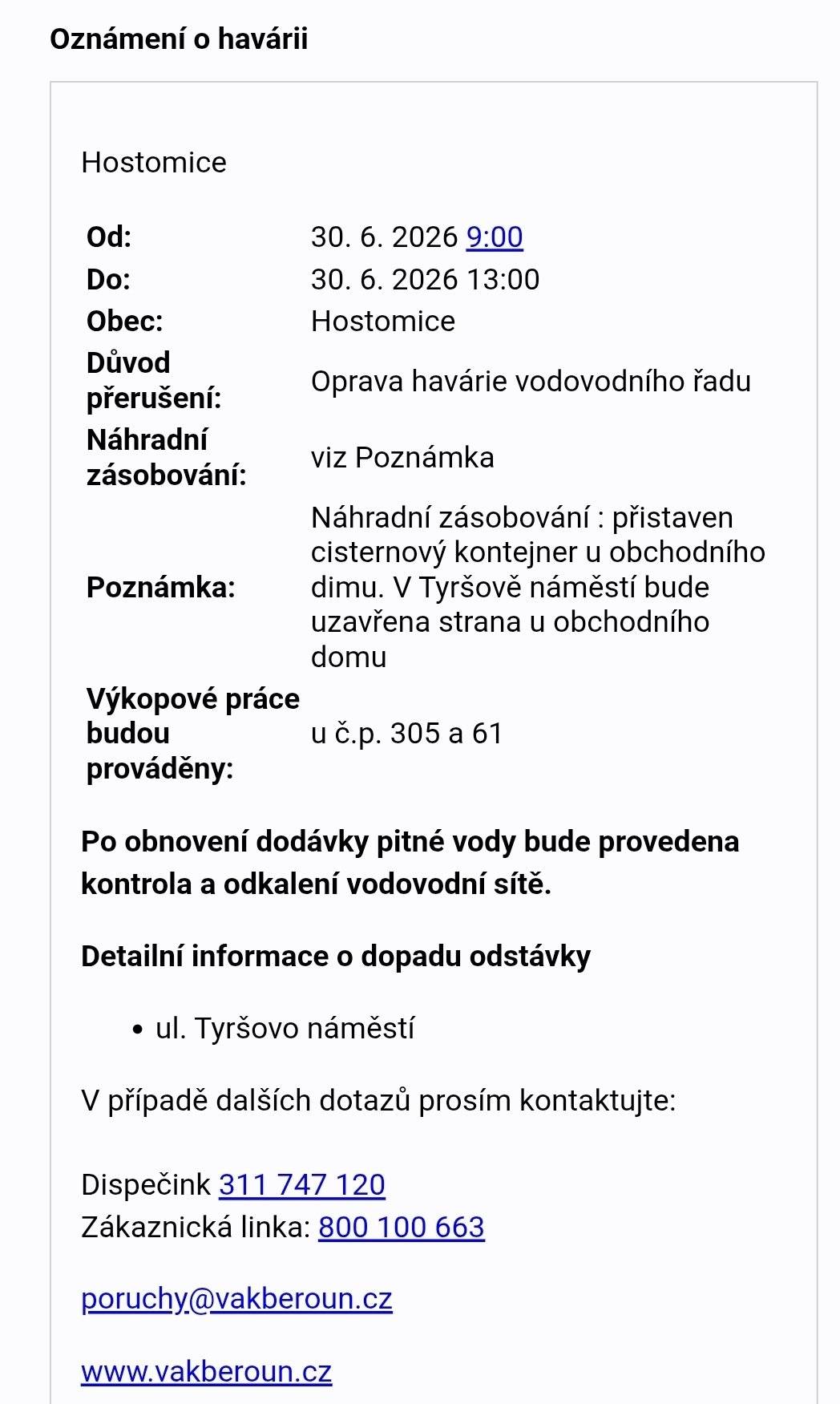 Informace v příloze, týkající se strany náměstí, kde je COOP.