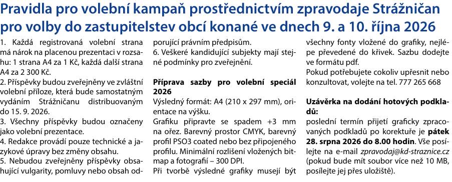 S blížícími se volbami do zastupitelstev obcí, které proběhnou ve dnech 9. a 10. října 2026 přinášíme informace pro volební strany 📑