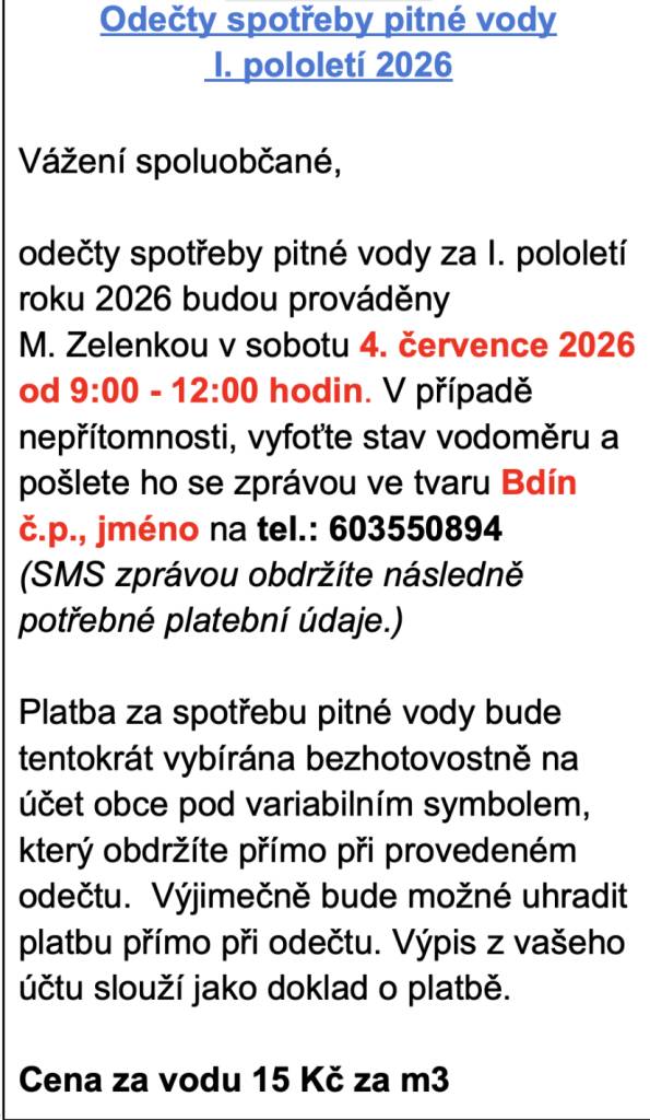 Odečty vody - 4.7. 2026