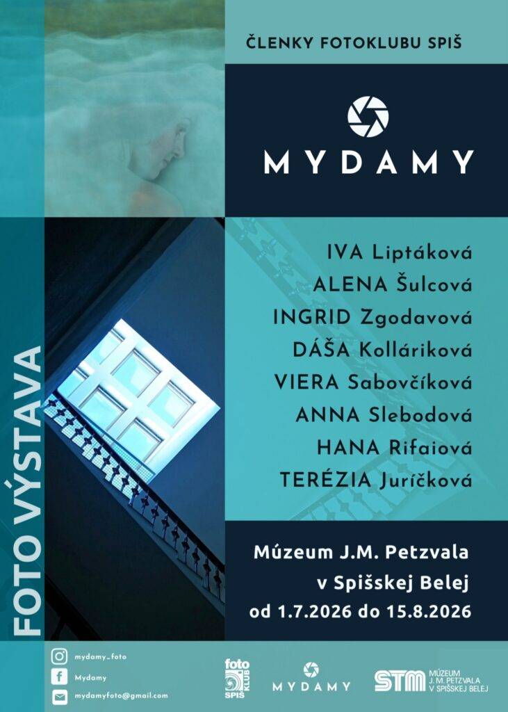 Múzeum Jozefa Maximiliána Petzvala v Spišskej Belej pozýva návštevníkov na fotografickú výstavu ženského fotografického zoskupenia MYDAMY, ktoré vzniklo vo Fotoklube Spiš pri Spišskom kultúrnom centre a knižnici v Spišskej Novej...