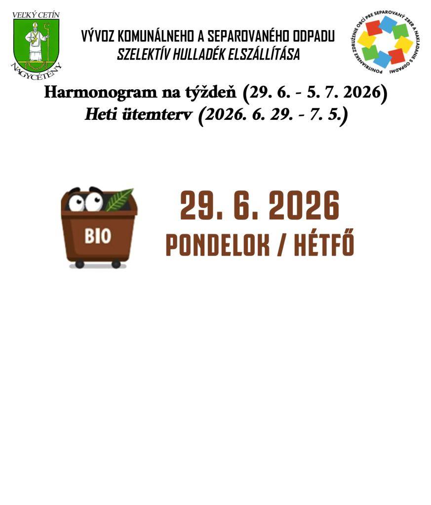Harmonogram na týždeň (29. 6. - 5. 7. 2026)