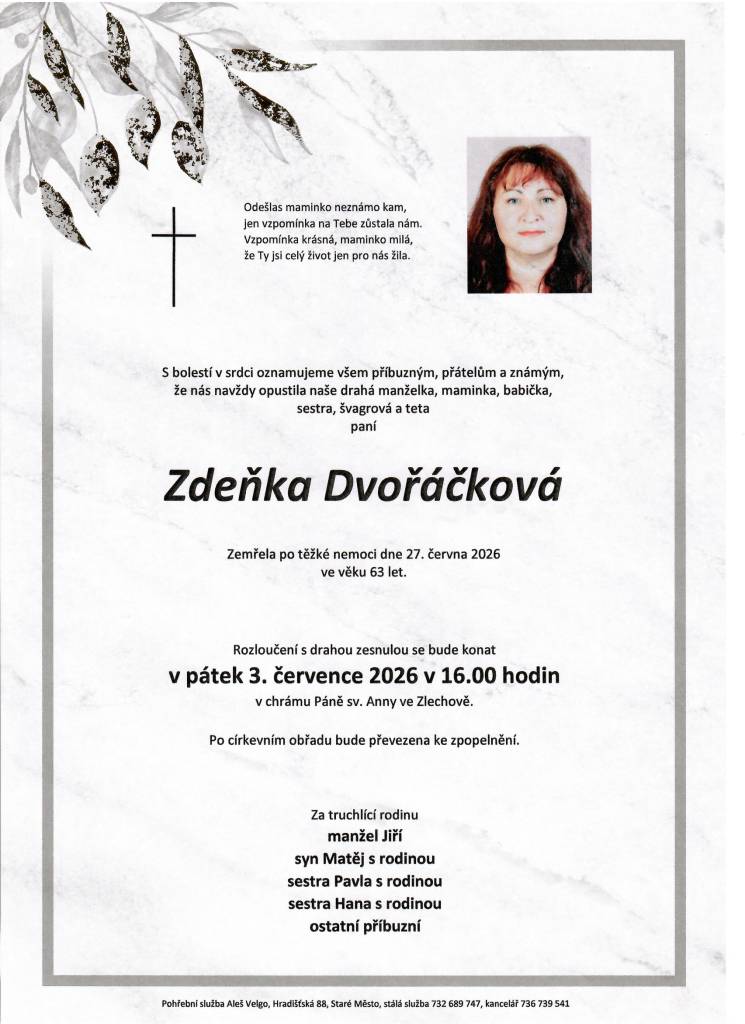 Obec Zlechov vyslovuje všem pozůstalým upřímnou soustrast.