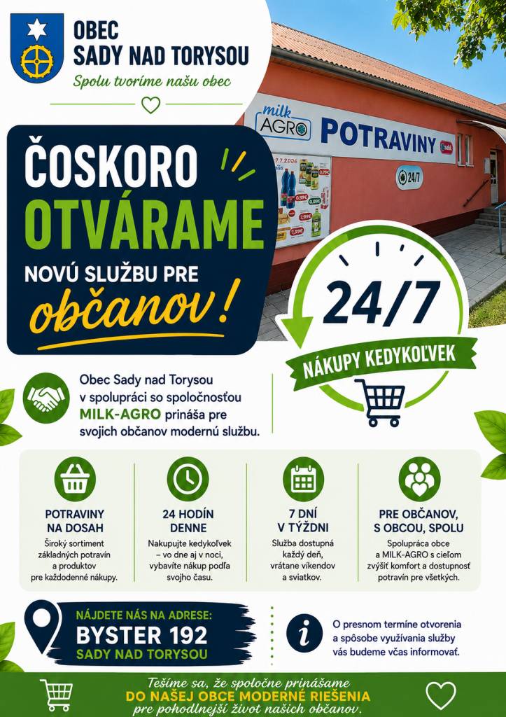 Potraviny MILK AGRO Byster č.192, čoskoro spustená samoobslužná predajňa 24/7