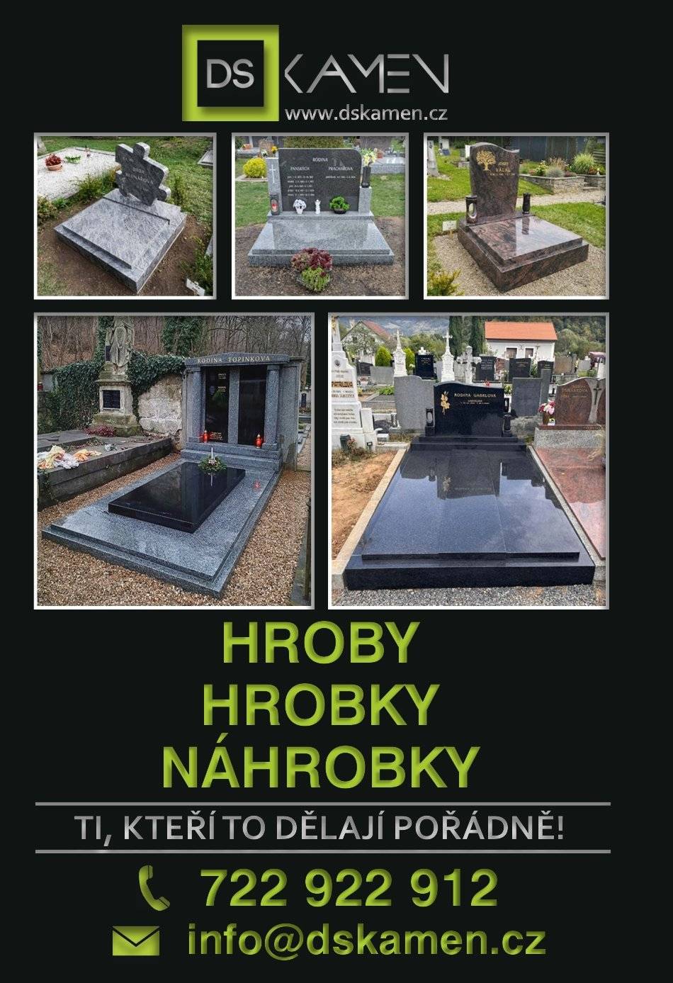 Ve čtvrtek 2.7.v 16:15 navštíví hřbitov Nedvězí kameníci z firmy DS kamen (tel. 722 922 912). Budou poskytovat bezplatné konzultace a přijímat objednávky na stavby a opravy hrobů včetně zlacení a přípisů. Využijte této příležitosti získání nezávazné nabídky od firmy, která nabízí poctivou práci namísto falešných slev. Pokud Vám termín nevyhovuje, rádi se s vámi domluví na individuálním setkání Těší se na Vás zástupci firmy DS kamen - ti, kteří to dělají pořádně. Tel. 722 922 912