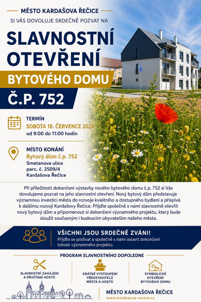 Slavnostní otevření bytového domu ve Smetanově ulici  - 18. července 2026
